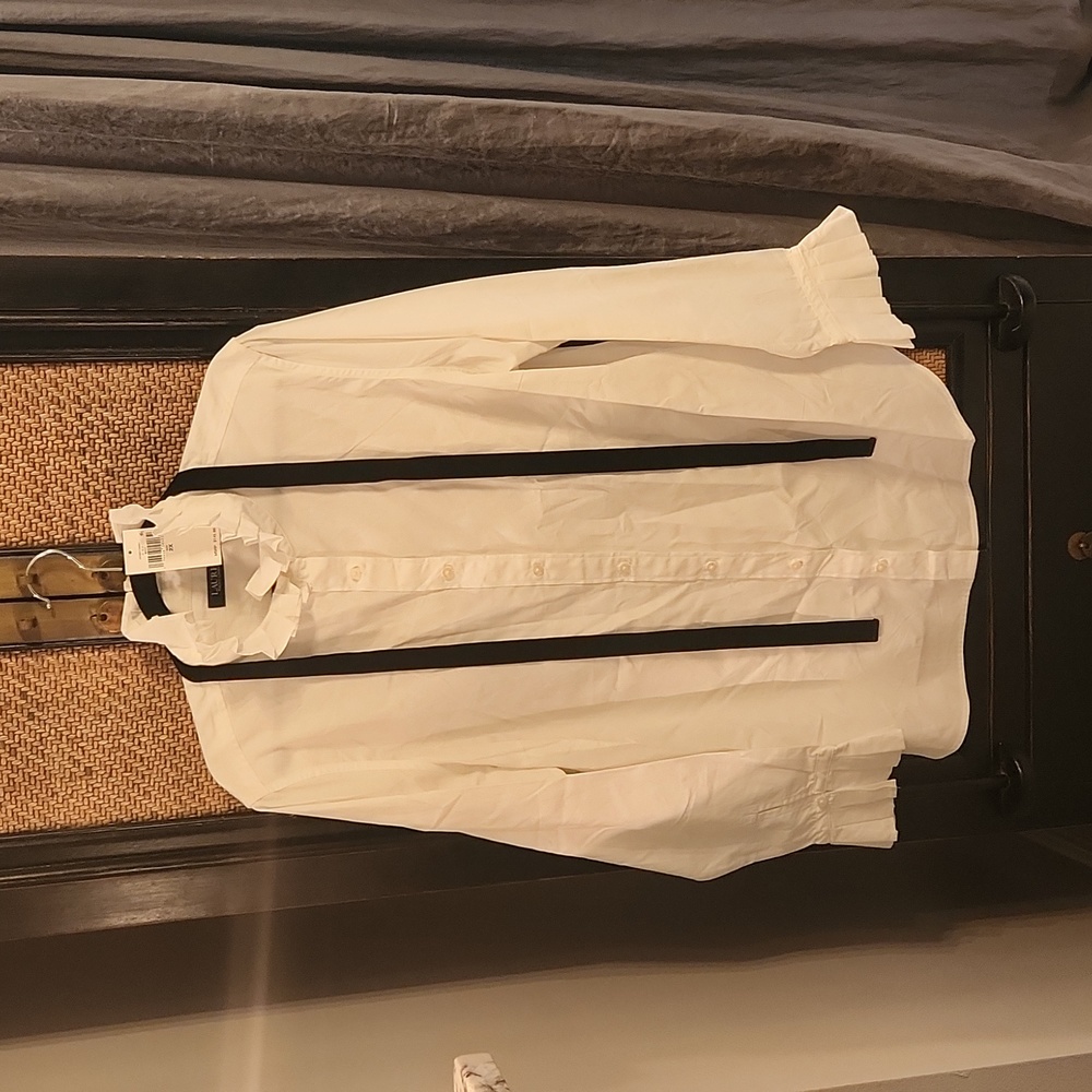 Lauren by Ralph Lauren White Buttonup with Ruffle Detail